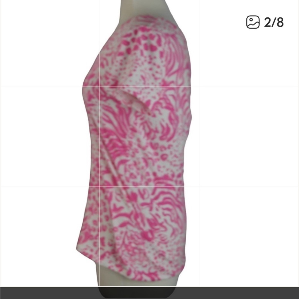 Lilly Pulitzer Michele V Neck Top in Pink & White 'Get Spotted' print. M EUC - Picture 7 of 8